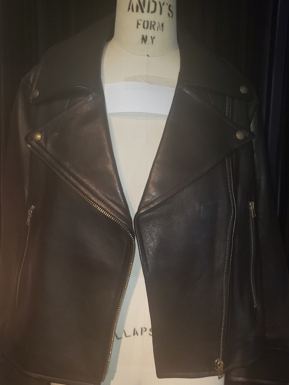 NWT B.R. Lambskin Leather Brass Hardware Biker Crop Jacket L - Picture 10 of 13